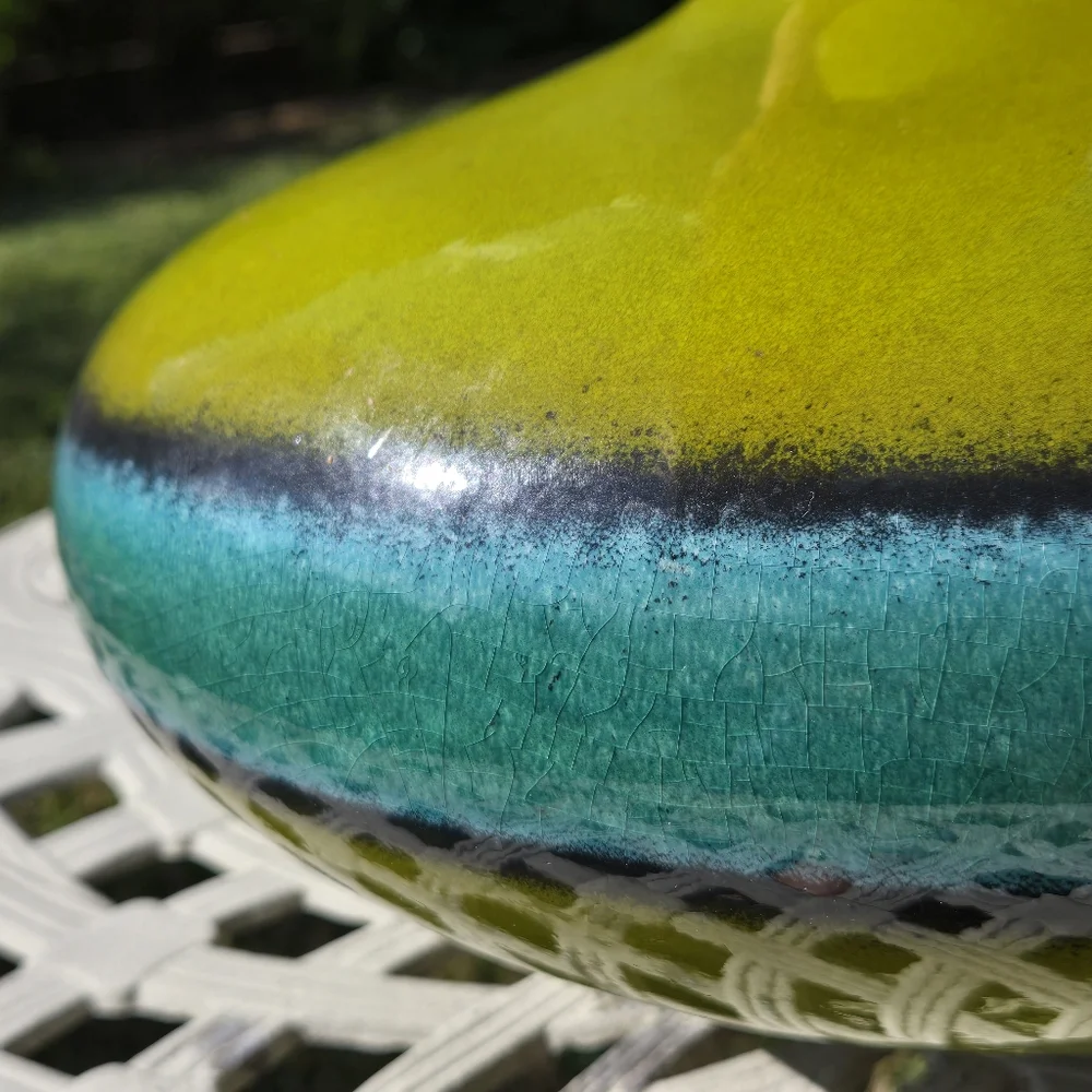 Crate & Barrel Green Blue Wide Vase 13